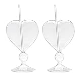 MANMAOHE 8 Oz Unique Cocktail Glasses Set of 2 Creative Heart Shaped Wine Glasses with Straw Romantic Drinking Glasses Juice Glasses for Wedding Home Bar Partys(Glossy)