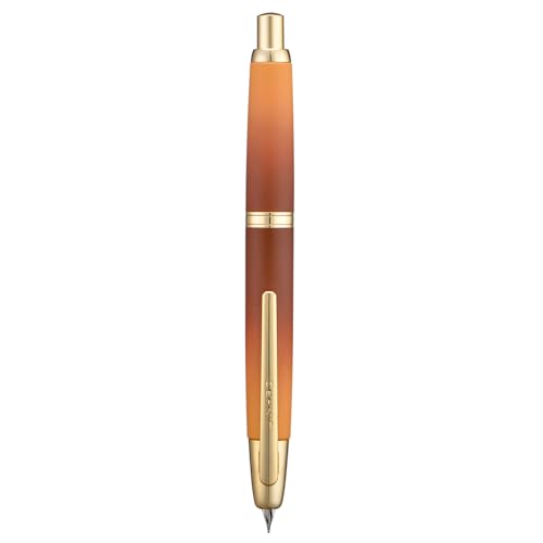 Image of Jinhao 10 Press Fountain Pen with Box, Caramel Orange Gradient Retractable Extra Fine Nib with Ink Converter Set (Golden Clip)