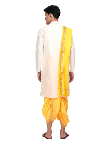 Image of Rameshwaram Fabrics Mens Ready to Wear Silk Dhoti with Angwastra Set - Pocket Dhothi