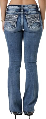 Miss Me Women's Mid-Rise Bootcut Jeans, Metallic Stardust Swirls Flag, Stretch Denim4