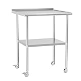 Chingoo Edelstahltisch mit Rollen, 76,2 x 76,2 cm, Metall-Arbeitstisch für Lebensmittelzubereitung, mit Spritzschutz und verstellbarer Unterablage, für Küche, Outdoor, Restaurant, Bar und Garage