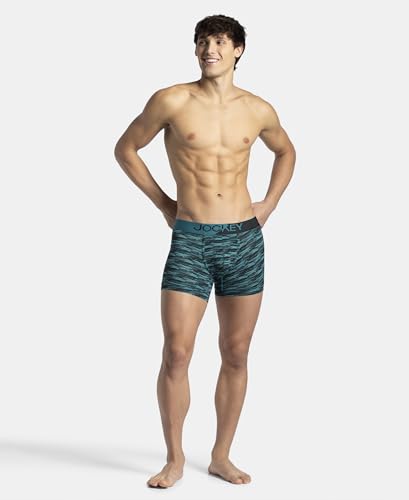 Image of Jockey MM08 Men's Microfiber Mesh Elastane Stretch Printed Performance Active Wear Trunk with StayDry Technology