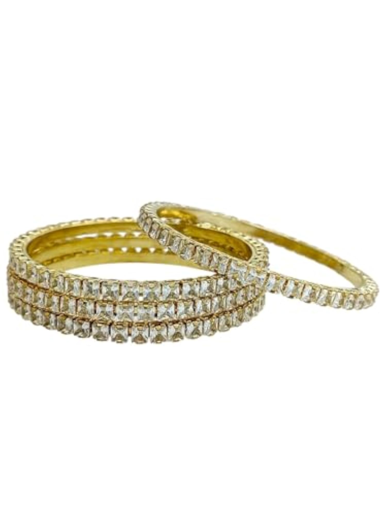 Set of 4 Gold Plated Princess Cut American Diamond Bangles for Women