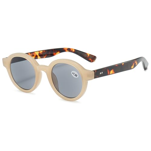 Lanomi Gafas de lectura redondas tintadas, filtro de luz azul, para mujer, hombre, lector, ovalado, ayuda para la lectura, ayuda visual, lente gris, bola de lectura, Amarillo Marco Carey Brazo Gris