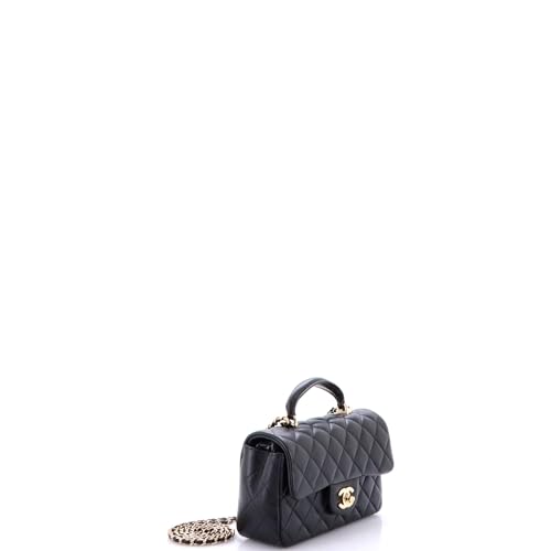 Pre-Loved Classic Single Flap Top Handle Bag Quilted Lambskin Mini, Black2