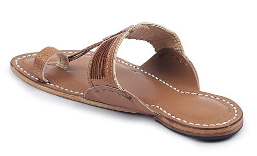 Image of KORAKARI Mens Kolhapuri Chappal, Handcrafted Sandal, Smooth and Comfortable Flip Flops Slipper Anti Slip Design Genuine Leather Traditional Footwear.