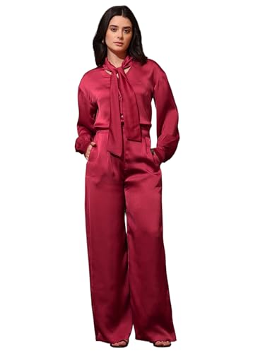Image of PURVAJA Women's Midi Satin Red Co-Ords(Razy-042-M)