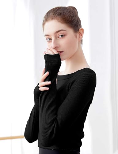 Daydance Teen Girls Women Long Sleeve Dance Sweater Soft Ballet Warm Up Pullover for Leotards3