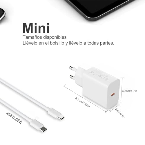 Cargador 25W USB C Carga Rápida para Samsung, Compatible con Samsung Galaxy A34 5g, A15, A25, A55 5G, A23 5G,A53 5G,A54 5G, S24, M23, M33, A14, S23, S22, S21, A53, A33, A23, A13, Cable C 2M (Blanco) - Imagen 4
