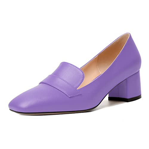Image of MODENCOCO Womens Square Toe Slip On Comfortable Casual Matte Work Chunky Low Heel Loafers Shoes 2 Inch