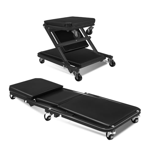 BEZT 40 inch Adjustable Foldable Z Creeper Rolling Seat with...
