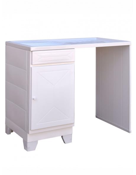Yellowshop | Mobile lavanderia in resina Top Line – Pilozza con vasca SINISTRA e vano portalavatrice Bianco – Soluzione completa per la lavanderia con lavatrice a carica frontale