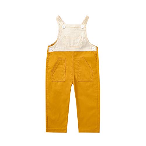 Ynibbim Toddler Kids Baby Girl Boy Overalls Patchwork Color Pocket Trousers Straight Pants (Yellow,3-4T) #TOP21