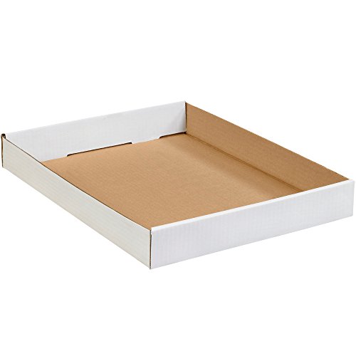 Aviditi Corrugated Cardboard Trays, 15" x 12" x 1 3/4", White, Perfect for Transporting Small and Lightweight Loads, For Packaging or Moving Plants, Cans, Bottles and Other Items, Pack ...