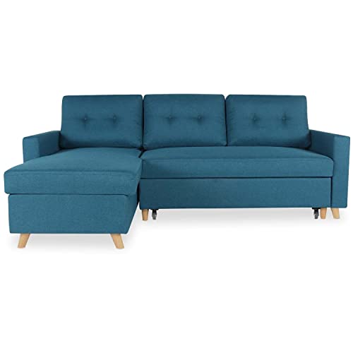 INTENSE DECO Canapé d'angle Convertible réversible Falko Tissu Bleu Canard