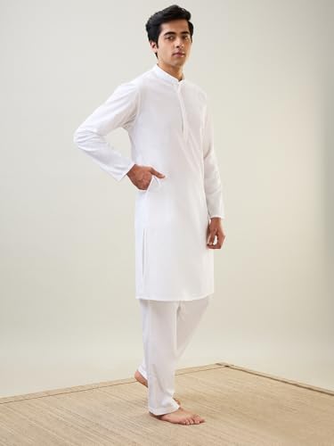 Image of SleepZ by Raymond Men Comfort Fit Solid Pattern Pure Cotton Mandrin Collar Kurta Set