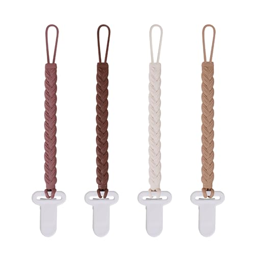 4 Pcs Brown Baby Silicone Teething Pacifier Clip,One-piece Design,Woven Shape,BPA Free.