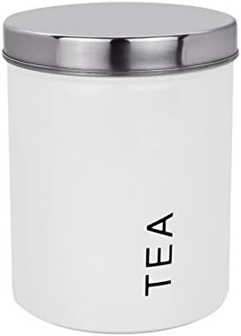 Harbour Housewares 3 Piece Contemporary Tea Coffee Sugar Canister Set - Steel Kitchen Storage Caddy with Rubber Seal - White - 10cm