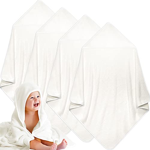 Image of Reginary 4 Pack Baby Hooded Towels Coral Fleece Baby Bath Towels 30 x 30 Inch Soft Absorbent Hooded Bath Blanket for Newborn Toddler Infant Boy Girl Shower Gift Supplies (White)