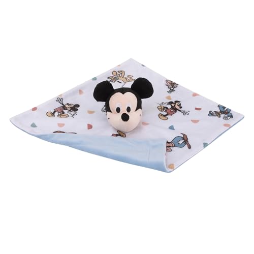 Image of Disney Mickey Mouse Light Blue, White, and Tan Super Soft Security Baby Blanket with Plush Mickey Mouse Head