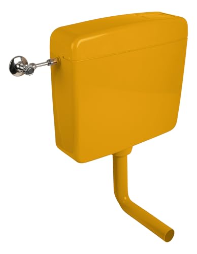 Calmwaters® Spülkasten Curry mit Spül-Stopp-Funktion, 6-9 Liter Spülmenge, Aufputzspülkasten WC schmal, flacher Spülkasten Elements, Aufputz-Montage, Start-Stopp-Taste, Curry-Gelb, 29HB2729