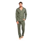 TRAMAS+ Pijama de Hombre Camisero Largo,100% Algodón, con Manga Larga y Pantalón Largo, Conjunto de Ropa para Dormir Entretiempo -L, Conde Verde Cacería