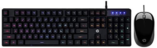 Image of HP K300 Backlit Membrane Wired Gaming Keyboard with Mixed Color Lighting&X1000 Wired USB Mouse with 3 Handy Buttons, Fast-Moving Scroll Wheel and Optical Sensor Works on Most Surfaces(Black /Grey)