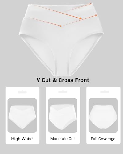 Women V Cut Bikini Bottoms - High Waisted Full Coverage Swimsuits Cross Front Bathing Suit Bottoms 2026 White L