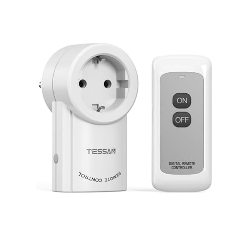 TESSAN Enchufe con Mando a Distancia, 2300W Enchufe Mando a Distancia, Rango de Operación 25M, Ideal para Electrodomésticos, Adornos Navideños, Luces Eléctricas, Blanco