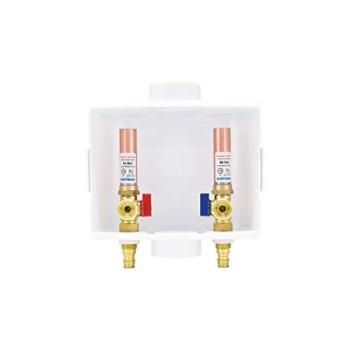 Image of Eastman 1 /2 inch Expansion PEX Connection, White Center Drain Washing Machine Outlet Box with Hammer Arrestors, 60247