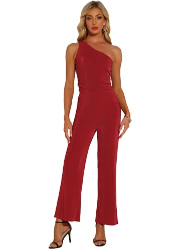 Allegra K Two Piece Outfits for Women's Casual One Shoulder Sleeveless Crop Top Wide Leg Pants Sweatsuits