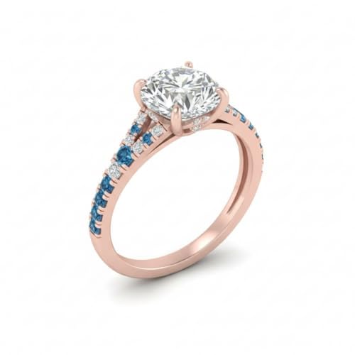 Image of Choose Your Gemstone Round Split Halo Pave Diamond CZ Ring Rose Gold Plated Round Shape Halo Engagement Rings Matching Jewelry Wedding Jewelry Easy to Wear Gifts US Size 4 to 12