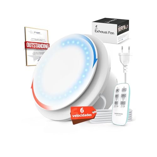 SBONNI Extractor de Baño 100 mm Reversible, 6 Velocidades, Indicador Luminoso, Extractor de Aire con Mando a Distancia, Memoria Inteligente, IPX4, Silencioso Ventilador Baño WC Garaje Sótano