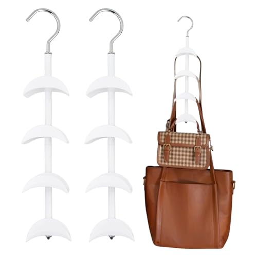 Dewocke 2 Pcs Colgador De Bolsos Giratorio 360 Grados, Organizador Bolsos Armario con 4 Ganchos, Percheros para Bolsos, Organizador de Bolsos Colgante Ganchos para Corbatas, pañuelos, chales y Bolsos