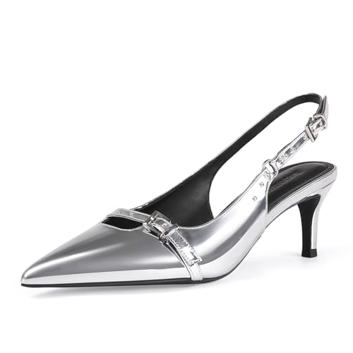 baobeijiadao Womens Slingback Heels Pointed Toe Slip On Pumps Closed Toe Kitten Heel Heeled Sandals Patent Leather Dress Shoes for Women