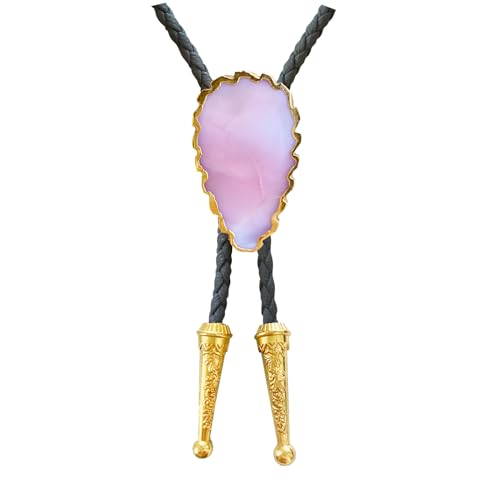 Image of Daisy Del Sol Gemstone Bolo Tie Braided Vegan Faux Leather Natural Stone Gold Handmade Necklace Adjustable Boho Western Jewelry