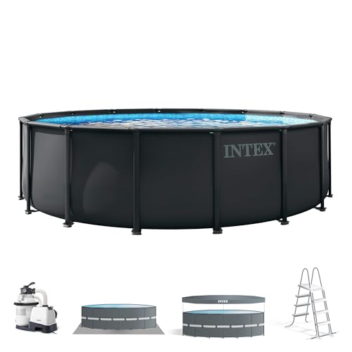 Intex 26326NP – Piscina Fuori Terra Ultra XTR Frame Rotonda, Pompa Filtro 5700 L/h, Scaletta, Telo Base e Copertura, 19156 L, Acciaio e PVC, Grigio, 488x122 cm