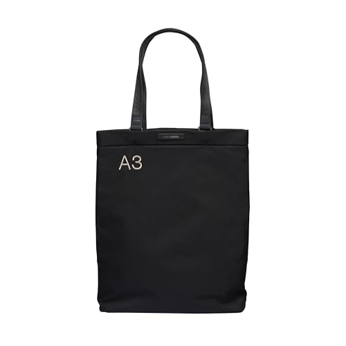 A3 Daily Tote by Memobottle - Slim Design, Padded 16” Laptop Compartment, Water-Resistant 100% Recycled Nylon Canvas - Black Ash