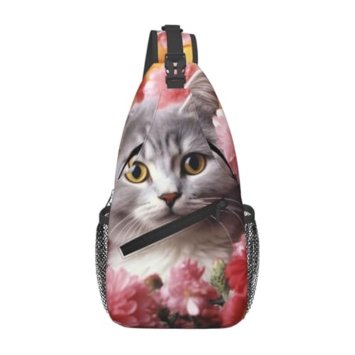 Bolso cruzado Cat in Flowers negro para hombre y mujer miniatura 1