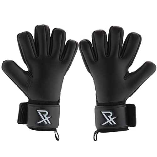 Rectrix 1.0 Goalkeeper Gloves (with Free Zip Case) - Negative Cut - Youth & Adult Sizes - Pro-Level Grip for Football Soccer Goalkeeping (7, Black)
