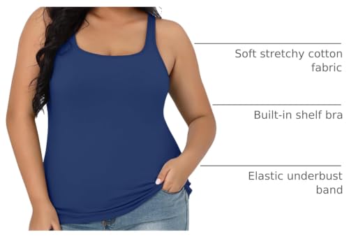 Image of V FOR CITY Plus Size Tank Top for Women with Non-Padded Shelf Bra Adjustable Wide Strap Camisole Cotton Udershirts 1X-5X