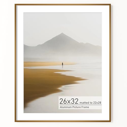 Acovy 26x32 Picture Frame Aluminum Photo Frame Matted to 22x28 26 x 32 Poster Frame with High Definition Tempered Glass Metal Frame for Wall Wall Hook Included
