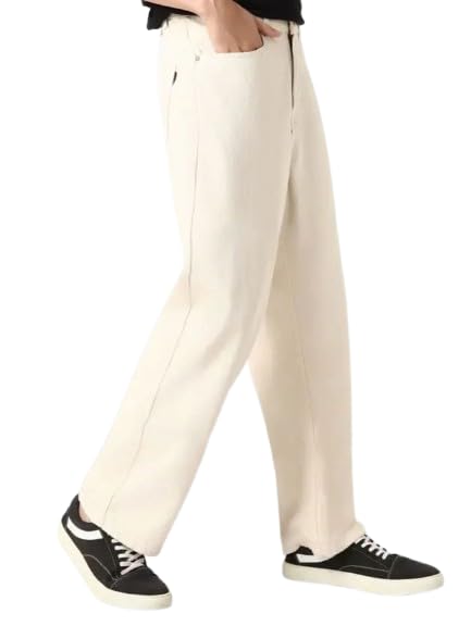 Image of Comfits Relaxed Fit Baggy Denim Jeans, Beige, Casual Style