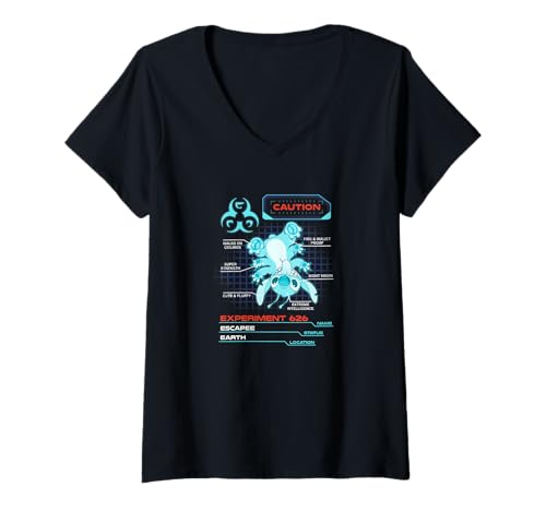 T-shirt Stitch col en V Disney pour femme avec motif quadrillage bleu