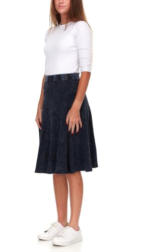 Womens/Teens Thin Ribbed Stonewash Denim Panel Midi Skirt with Elastic Waist Mutiple Lengths2
