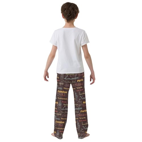London New York City Boys Long Pants Soft Trousers Elastic Waist Kids Lounge Bottoms with Pockets S-XL3