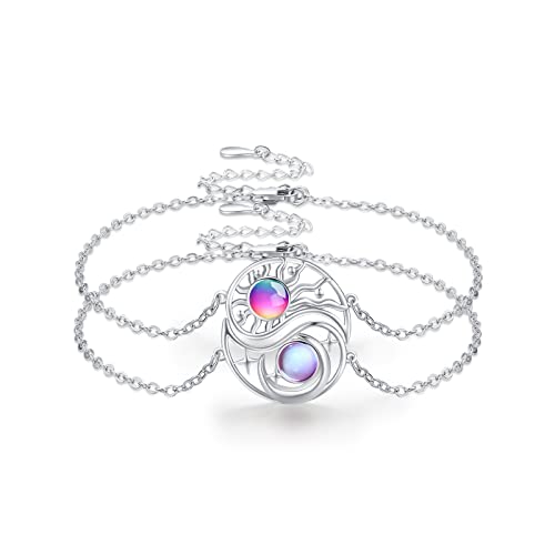 Waysles 2 Stücke Bff Armband Mond Sonne 925 Sterling Silber Schwestern Armband Runden Kristallen Sonne Mond Freundschaftsarmband Bff Schmuck für 2 Mädchen Cover
