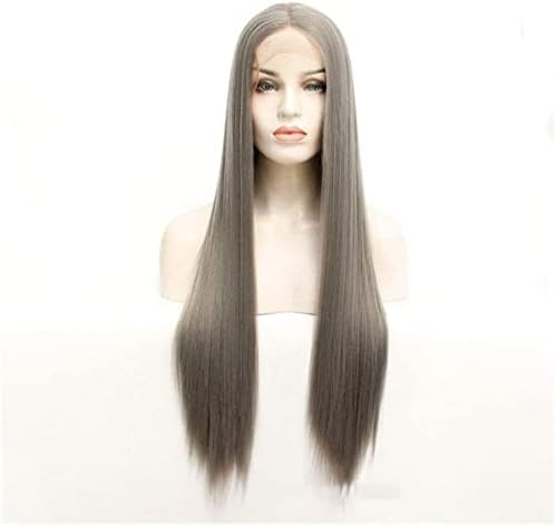 送料込+Eliveshown ウィッグ耐熱合成レースナチュラルパーティーダークグレー高温ワイヤーウィッグレースウィッグ (Color : 2