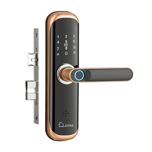 LAVNA Smart Digital Door Lock with 7 Ways Access WiFi Unlock, Fingerprint, Card, PIN, OTP, Mobile App and Manual Key Access for Wooden Doors (WiFi + Bluetooth) (BT Gold)