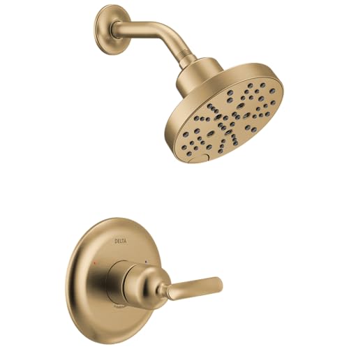 Delta Bonacci 14 Series H2Okinetic Shower Faucet Set, Brushed Gold Shower Head and Handle Set, Valve Trim Kit, Lumicoat Champagne Bronze T14245-CZ-PR (Valve Not Included) by DELTA - Used condition - US$159.50